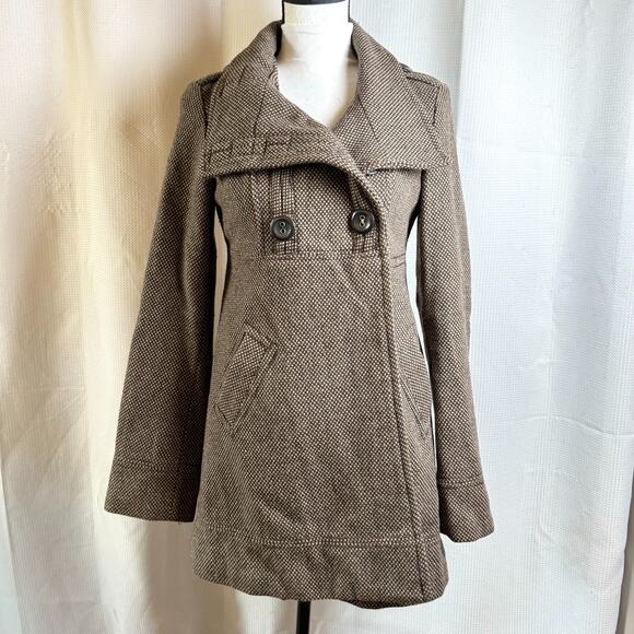 Bershka BSK Womans Double Breasted Size M Tweed Wool Brown Blazer Jacket in EUC - Picture 1 of 9